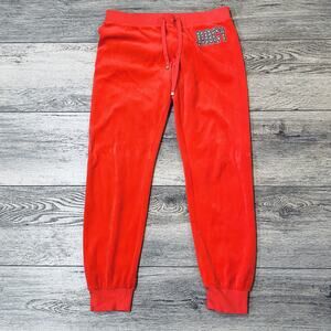 Juicy Couture tracksuit Pants Womens Small Red Velour Jogger snap pockets Retro